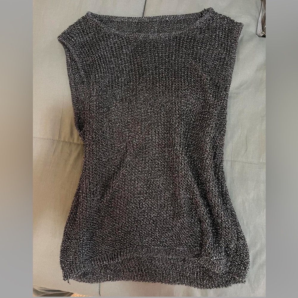 Black and silver sheer glittery top
